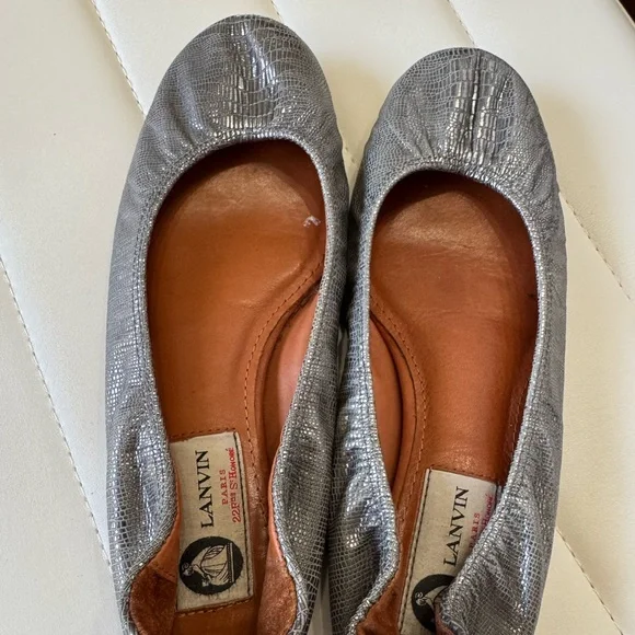 Lanvin Paris SILVER Textured flats Shoes Ballet Slip On 6.5-7 LEATHER - Picture 7 of 9